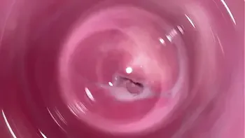 Camera deep inside Mia's teen creamy pussy