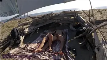 Strangers catch my wife touching and jerking my cock on a public nudist beach in Canary - MissCreamy