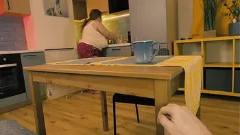 Stepmom noticed her stepson jerking off under a table and decided to help