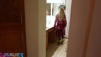 Stepmom prepares for bed while stepson watches and masturbates until he is caught and she lets him put it in
