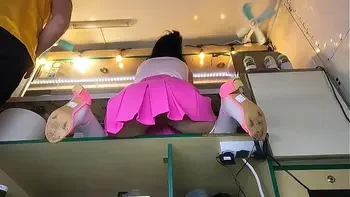 Boss spreading Alice legs for better pussy upskirt view