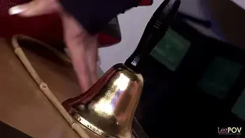 Four playful girls in sexy uniforms play with their strict mistress