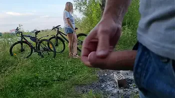 I public jerk off dick near unknown busty blonde girl and she want look how i masturbate and want touch my cock