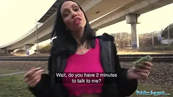 Public Agent Horny Italian MILF orgasms in public and gives great outdoor blowjob