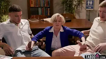 Double penetration of huge tits librarian MILF Dee Williams by two horny students