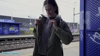 Public Agent Train Station smoker gets her tits out to pay the fine
