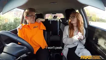 Fake Driving Instructor fucks his cute ginger teen student in the car and gives her a creampie