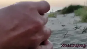 French teacher amateur handjob on public beach with cumshot Extreme sex in front of strangers - MissCreamy