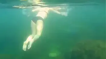 Crazy diver took me on camera while I am swimming in the sea and flashing my hairy pussy