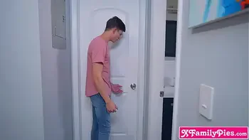 Huge tits MILF stepmom had a hot date with a dildo but stepson found out