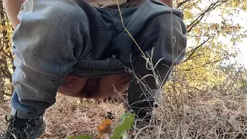 Redhead risky masturbate and pee in the forest 4K