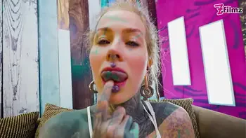 Cute Tattooed girl in Lingerie gaping her asshole wide, fucking herself with big toy, anal prolapse