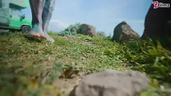 Tattooed girl with pierced pussy gets ANAL fucked outdoors