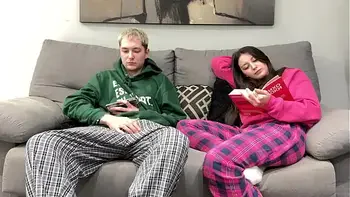 Step Brother Watch Porn and Jerk Off Next To Step Sister! But She Decide Handjob Him Instead Reading Boring Book