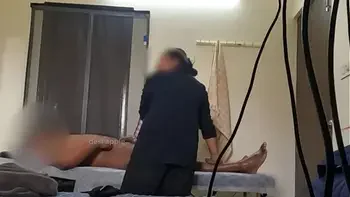 Customer flashing dick and convincing massage girl to jerk his small black dick