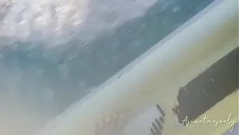 Proper cumshot into pussy after having fun with jet sky and beach