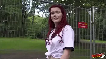 GERMAN SCOUT - Redhead Football Fan Mia May Pickup for Public Anal Fuck at Public Viewing