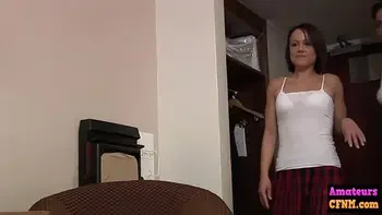 Horny amateur threesome babes suck on dick