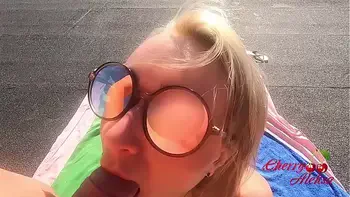 Blonde POV Blowjob and Anal Sex on the roof - Cum in Mouth