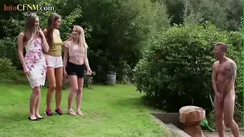 CFNM group public BJ and HJ by femdom babes outdoor