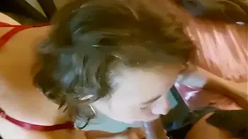 1243 (ss) - Blonde French Amateur Slut Sucking/Blowing Cok, Licking assHole (Rimming), Clothed in Red Lingerie, Heels