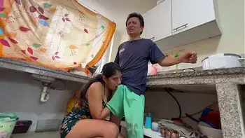 Unfaithful old man discovered by the woman fucking with the neighbor, and while he watches them he masturbates