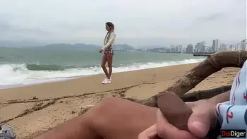 I see you jerking off to me and I want to help you cum! - Cock flashing on public beach