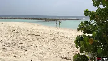 Public Pickup Stepmom and Stepdaughter on Beach - Risky Dick Flashing Cum on Face