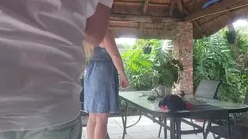 Creampie Fucking my best friends wife on the patio while he is at work