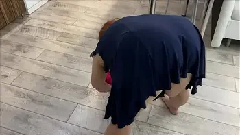 Stepmom with big tits had to wash the floor after she got cum in her ass