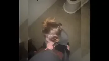 Cuck submits to master while his girl gets fucked in bathroom