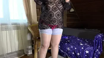Mature milf in a sex chat shows a plump figure and changes clothes. Big tits, hairy pussy, juicy booty and fat belly in front of webcam.