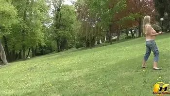 Walking with Milking Boobs Babe in Park