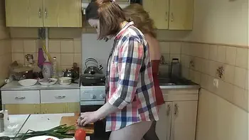 Two women. Lesbians. Two girls. Adult sexy blonde lesbian Milf and beautiful sweet cute girl in kitchen without panties. Sexy lingerie. Perfect ass Big ass mature Natural tits. Pussy Close UP. Nudists