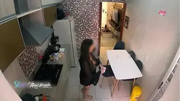 Hot wife Thay Ksada gets out of the shower and greets the delivery man in just a nightgown