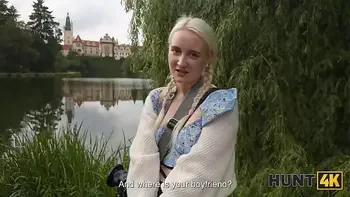 HUNT4K. Blonde babe was so sad so Hunter offered her fun and she loved to ride his big dick