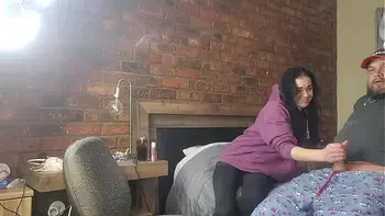 Two shy girls playing with my massive cock