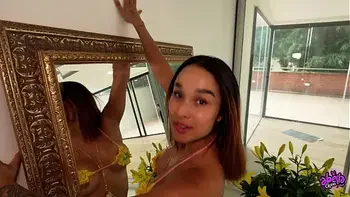 LATINA TEEN slut fucks the delivery guy while tanning!
