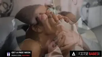 FOOTSIE BABES - Cute Ebony Romy Indy Uses Her Pretty Feet To Fuck Her Man