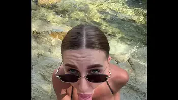 Best blowjob with cum on face and tits from a stranger on the beach