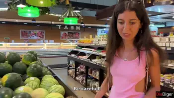 Cumwalk in Public Supermarket - Facial Fetish Outdoor Blowjob