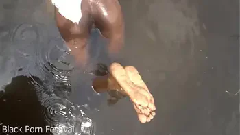 African tribe woman getting dick down in a tropical forrest stream by a tourist