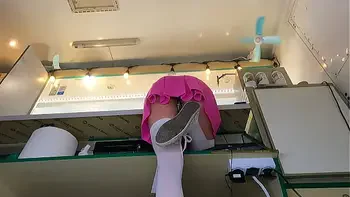 I couldn't resist myself and I had to kiss her naked ass at work when she's bended on a counter