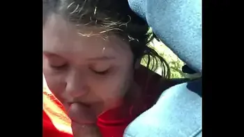 Dirty hooker sucks cock in car BJ