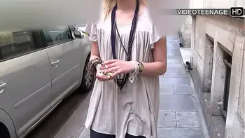 18 year blonde Vicky plays with sex toy during her porn casting