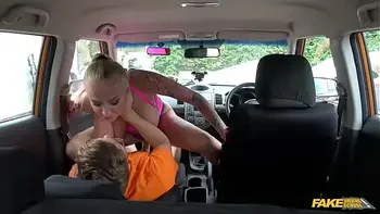 Fake Driving School Big Breasted Blonde MILF with lots of Tattoos likes it ROUGH