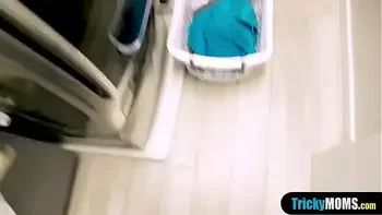 Busty latina MILF stepmom fucks during doing laundry