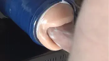 Playing with my new blowjob masturbator toy