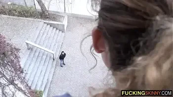 Young skinny teen jumps rope and calls guy for fucking loud