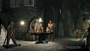 Big monsters fuck girl in the dark dungeon